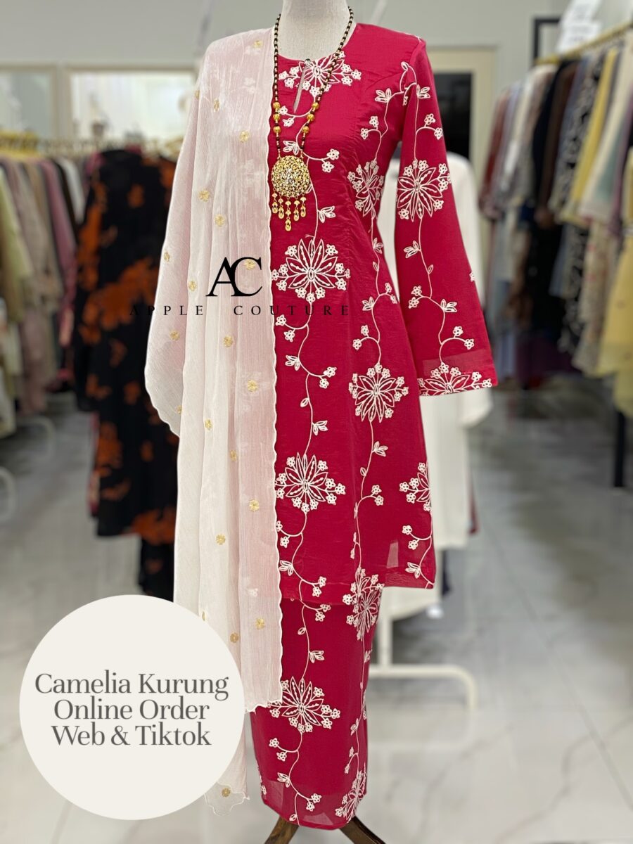 CAMELIA KURUNG PREMIUM ORGANZA EMBROIDERY RED FUSHIA