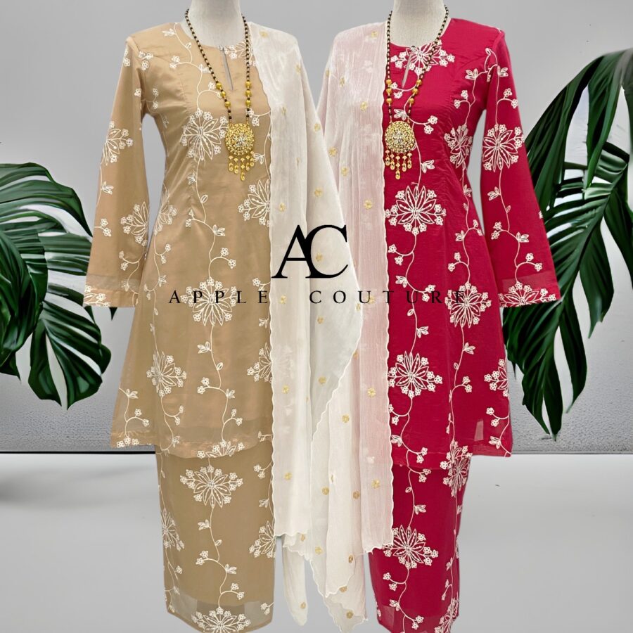 CAMELIA KURUNG PREMIUM ORGANZA EMBROIDERY SOFT BROWN - Image 3