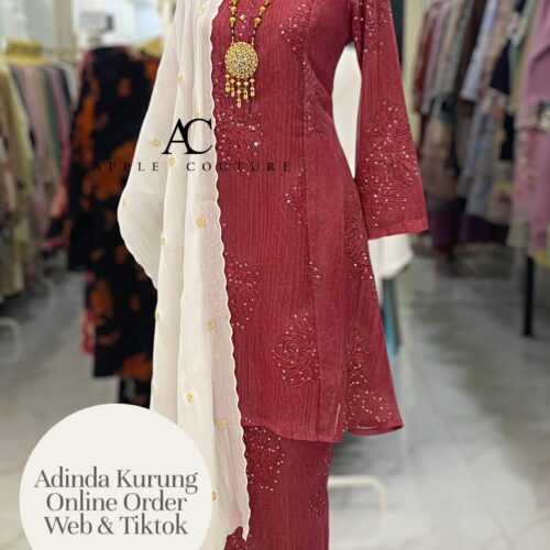 ADINDA KURUNG 2.0 SILK BLEND EMBROIDERY ROSE BERRY