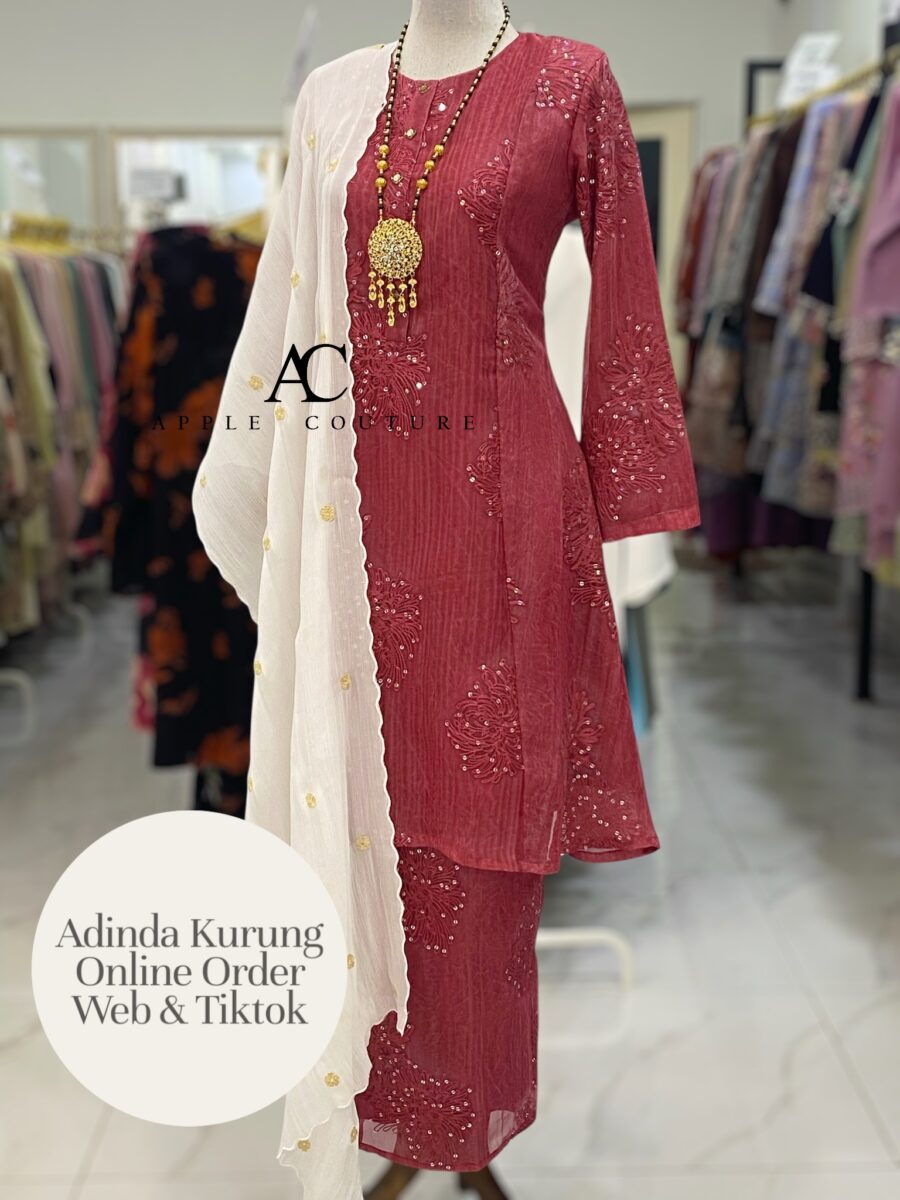 ADINDA KURUNG 2.0 SILK BLEND EMBROIDERY ROSE BERRY