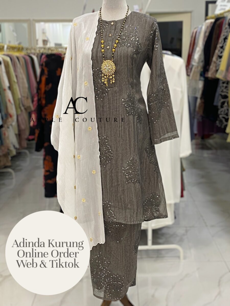 ADINDA KURUNG 2.0 SILK BLEND EMBROIDERY DARK GREY