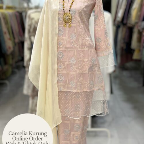 CAMELIA KURUNG PREMIUM ORGANZA EMBROIDERY SOFT PINK