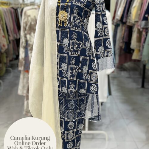 CAMELIA KURUNG PREMIUM ORGANZA EMBROIDERY DARK BLUE