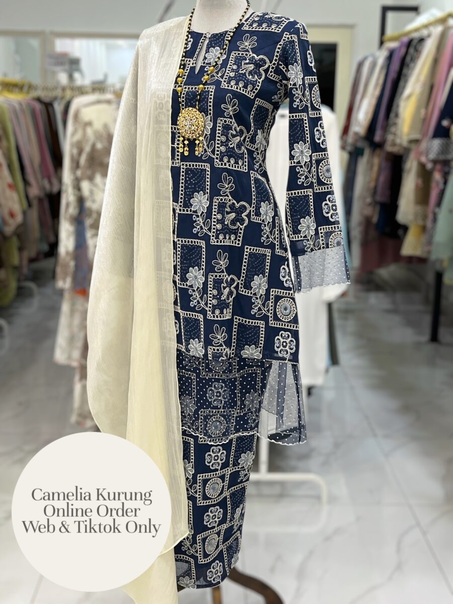 CAMELIA KURUNG PREMIUM ORGANZA EMBROIDERY DARK BLUE
