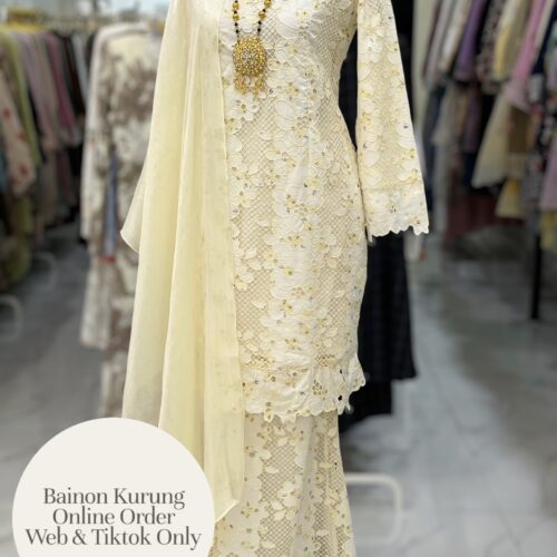 BAINON KURUNG PREMIUM LACE EMBROIDERY CREAM YELLOW