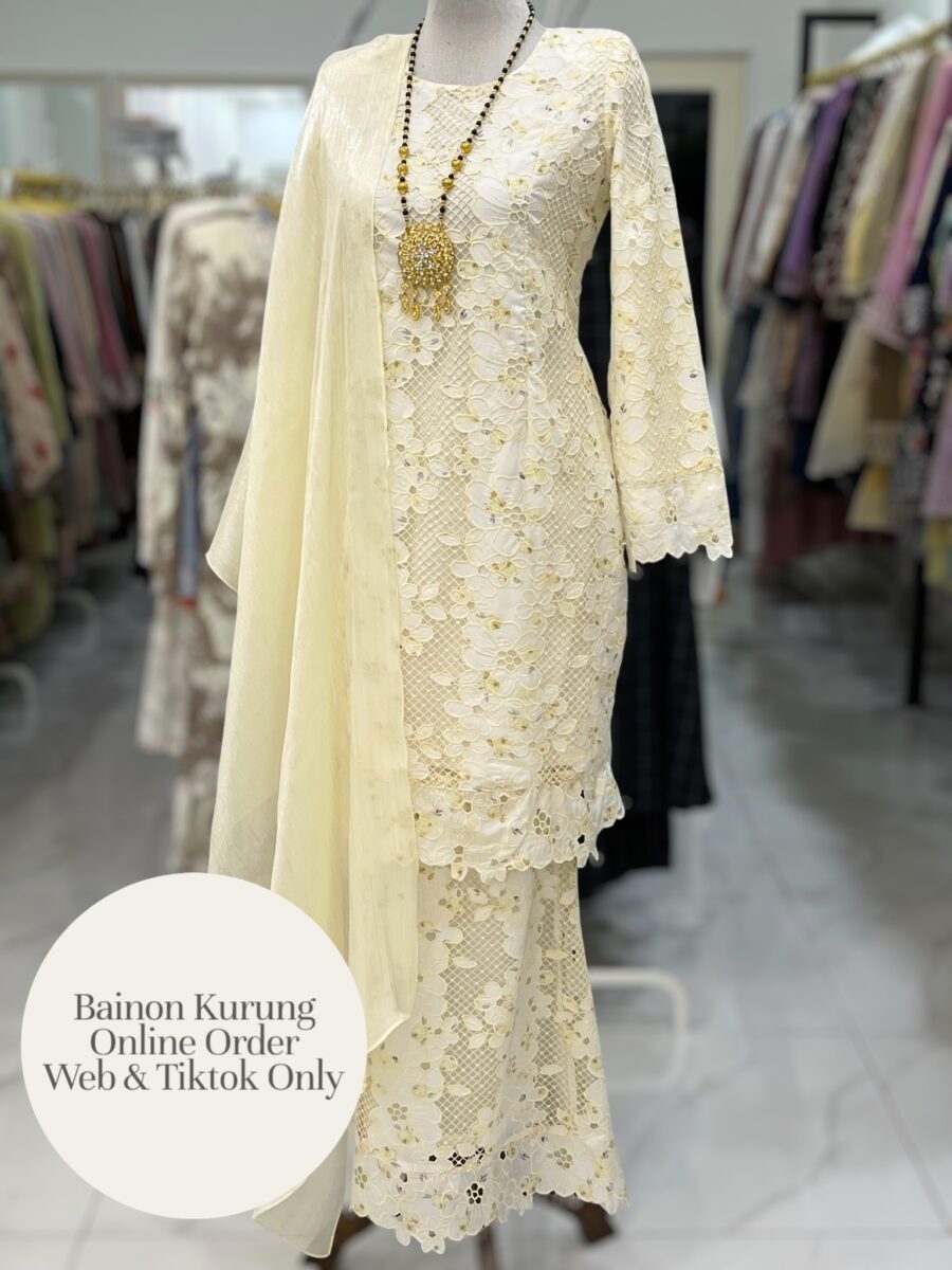 BAINON KURUNG PREMIUM LACE EMBROIDERY CREAM GRAY