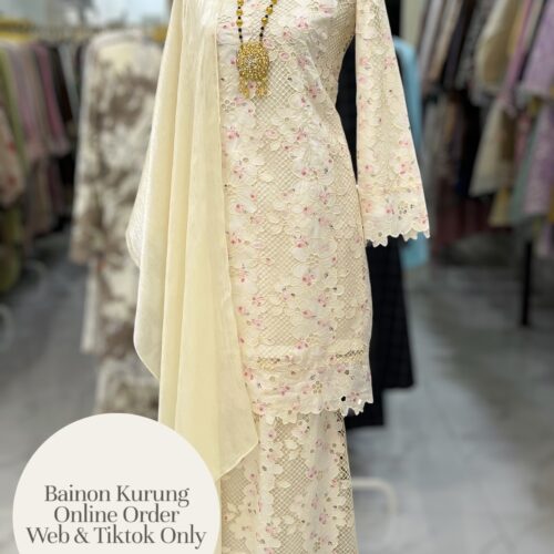 BAINON KURUNG PREMIUM LACE EMBROIDERY CREAM PINK