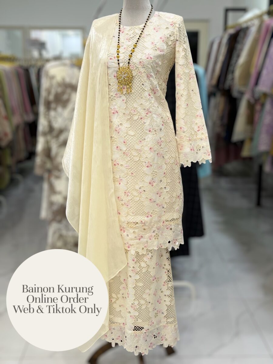BAINON KURUNG PREMIUM LACE EMBROIDERY CREAM PINK