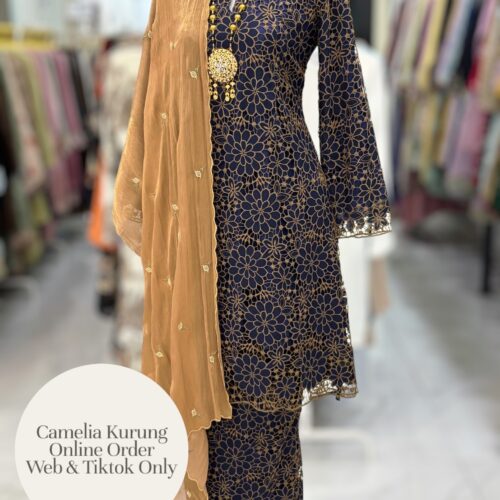 CAMELIA KURUNG PREMIUM LACE EMBROIDERY BLUE BLACK