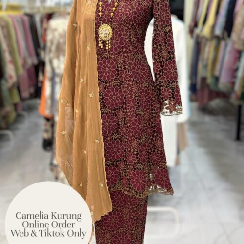 CAMELIA KURUNG PREMIUM LACE EMBROIDERY MAROON