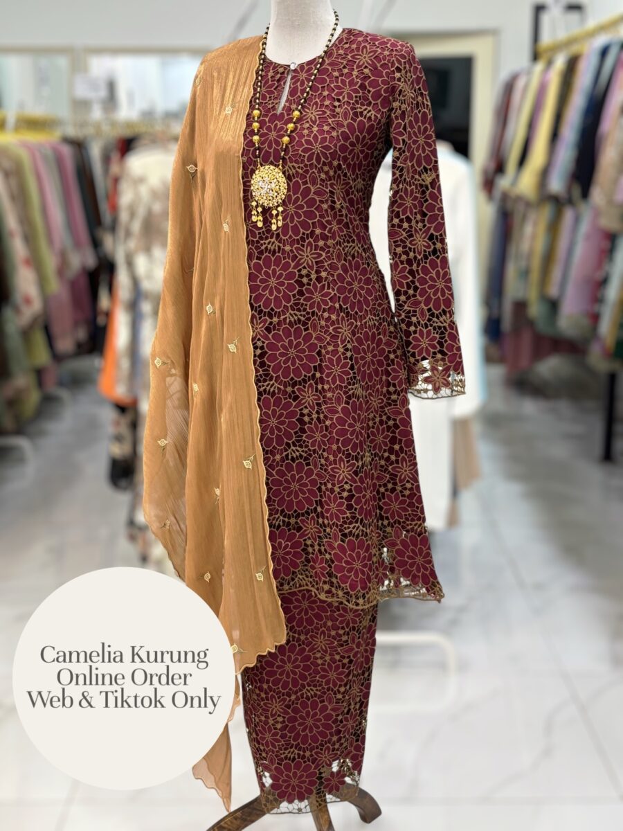 CAMELIA KURUNG PREMIUM LACE EMBROIDERY MAROON