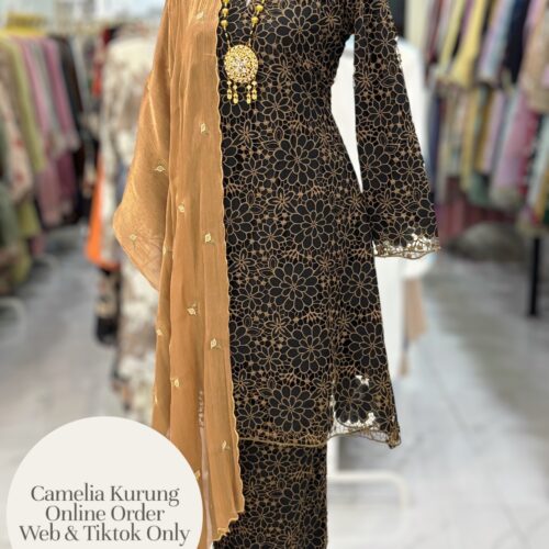 CAMELIA KURUNG PREMIUM LACE EMBROIDERY BLACK