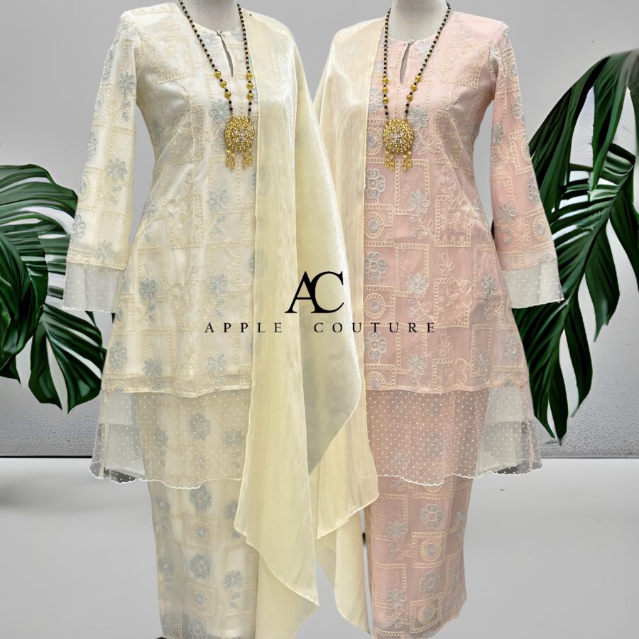 CAMELIA KURUNG PREMIUM ORGANZA EMBROIDERY SOFT PINK - Image 3