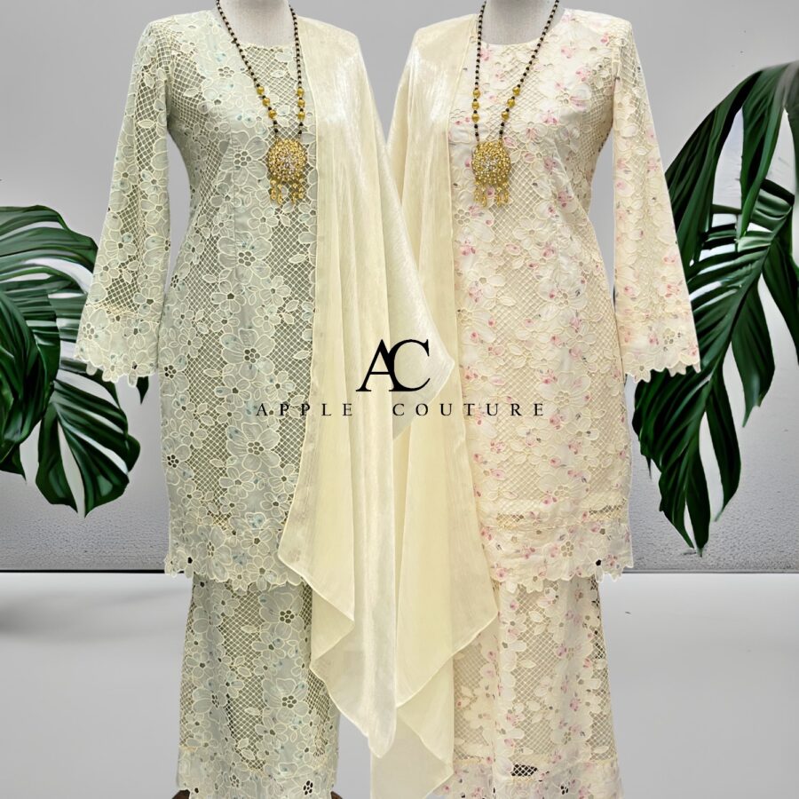 BAINON KURUNG PREMIUM LACE EMBROIDERY CREAM GRAY - Image 3