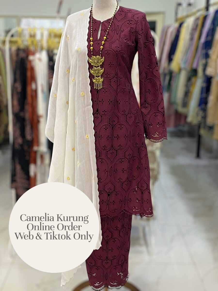 CAMELIA KURUNG PREMIUM LACE EMBROIDERY BURGUNDY