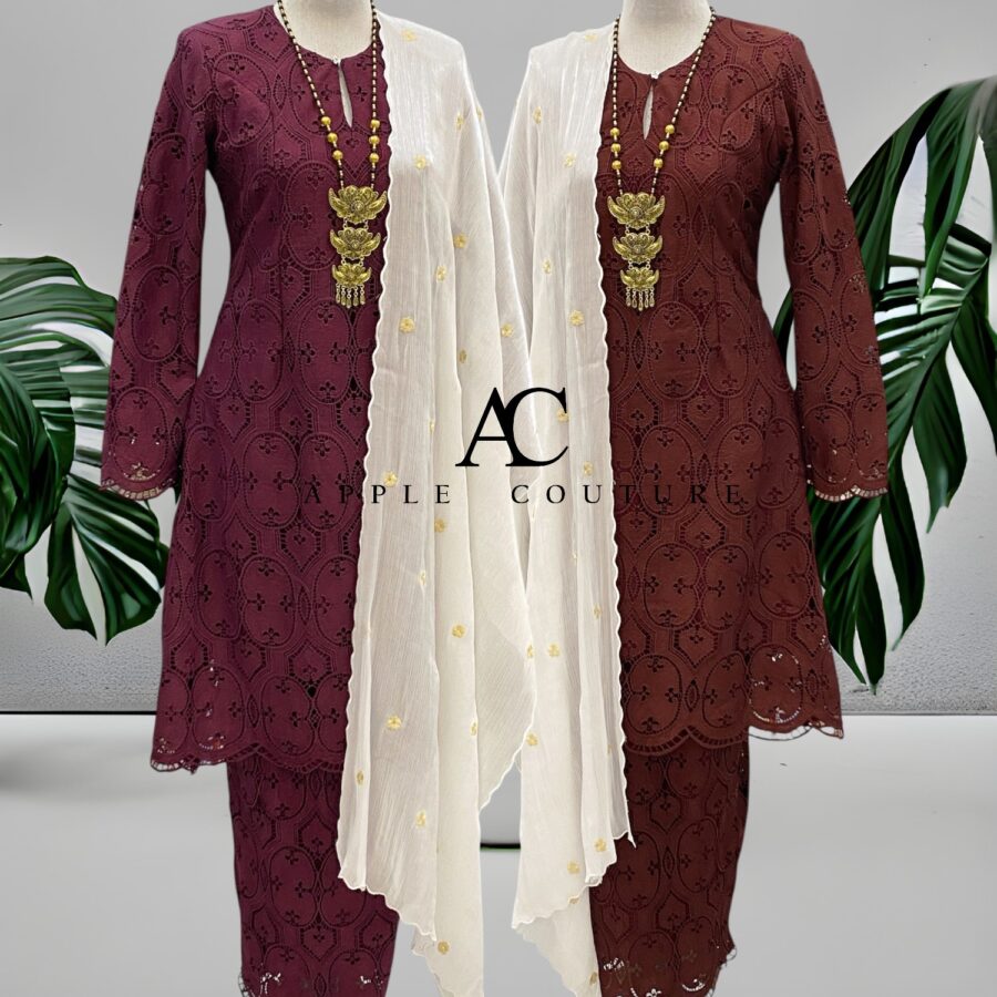 CAMELIA KURUNG PREMIUM LACE EMBROIDERY BROWN - Image 3