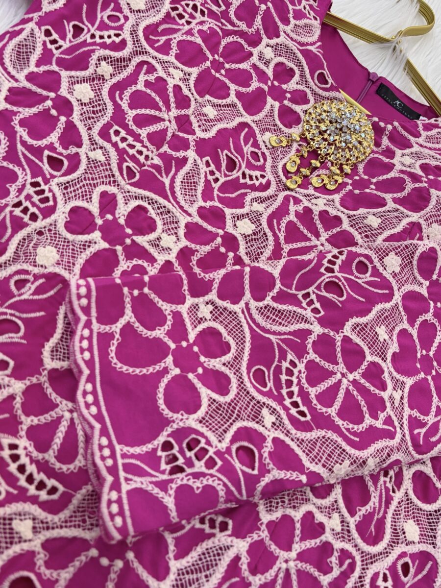 CAMELIA KURUNG PREMIUM GUIPURE LACE HOT PINK - Image 2