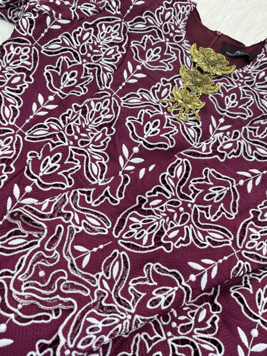 CAMELIA KURUNG PREMIUM GUIPURE LACE BURGUNDY - Image 2