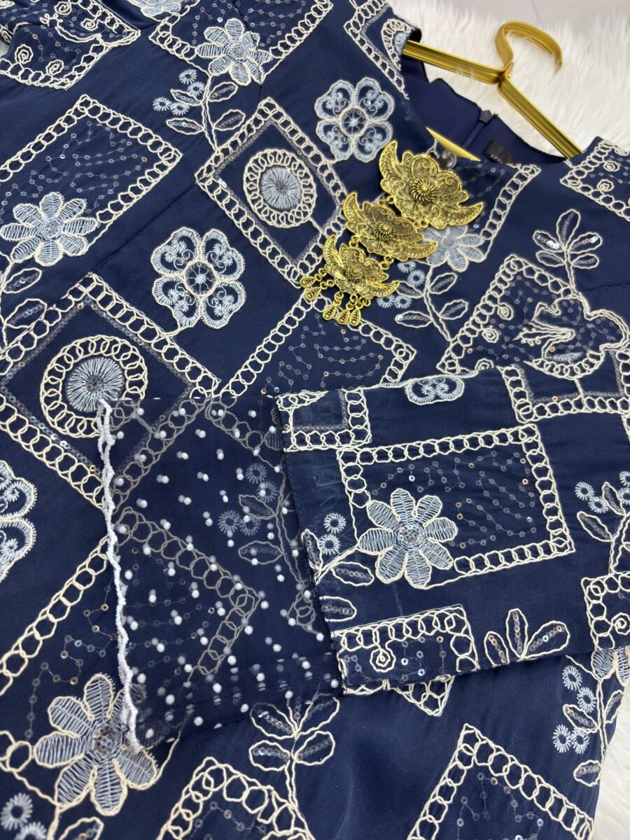 CAMELIA KURUNG PREMIUM ORGANZA EMBROIDERY DARK BLUE - Image 2