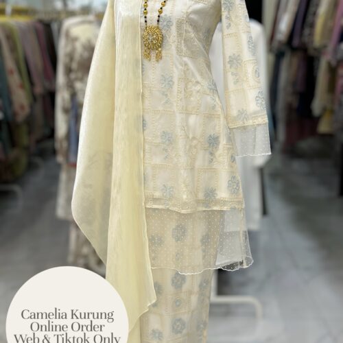 CAMELIA KURUNG PREMIUM ORGANZA EMBROIDERY OFF WHITE