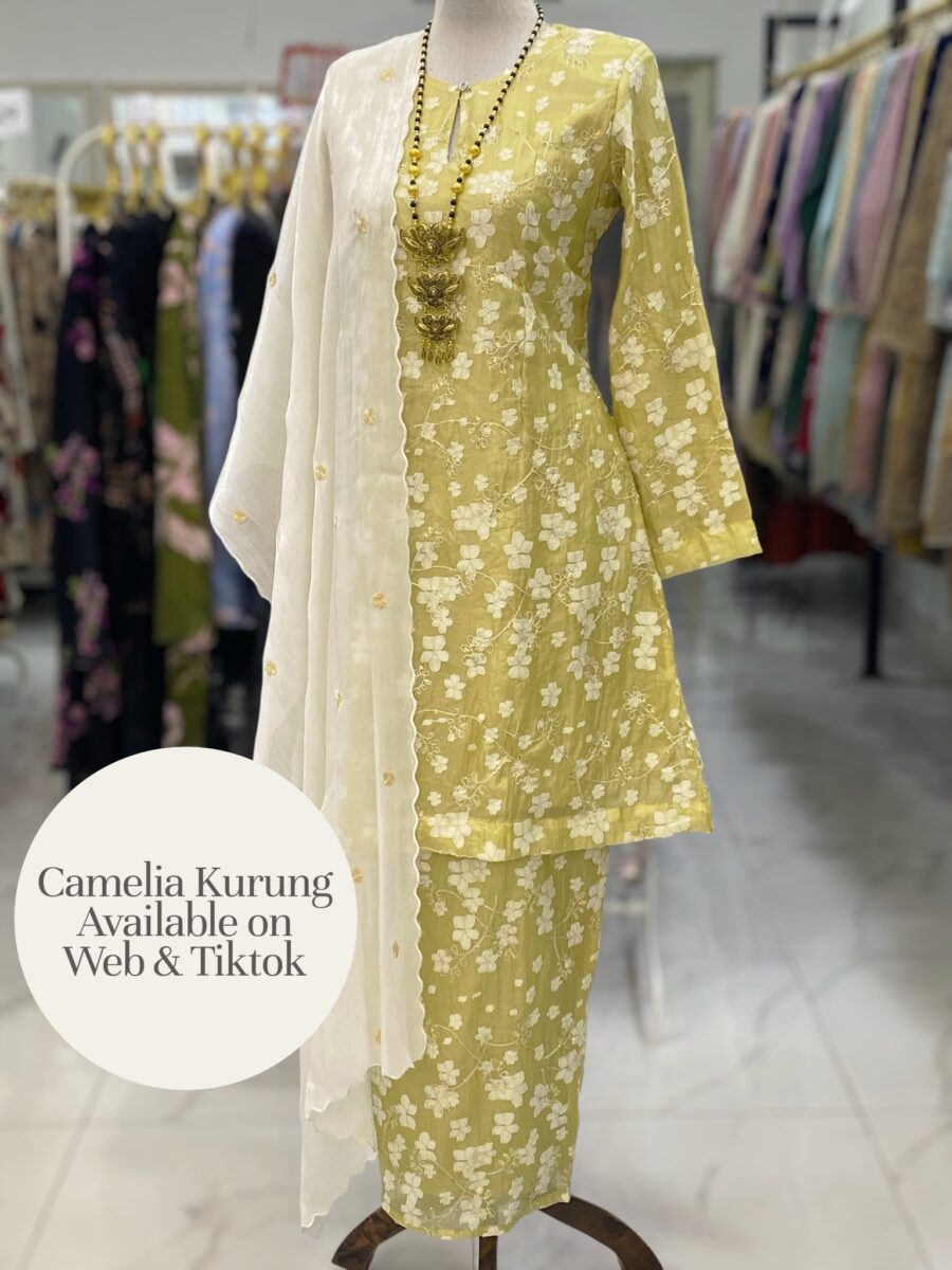 CAMELIA KURUNG PREMIUM SOFT JAQUARD WITH SEQUINS LIME YELLOW