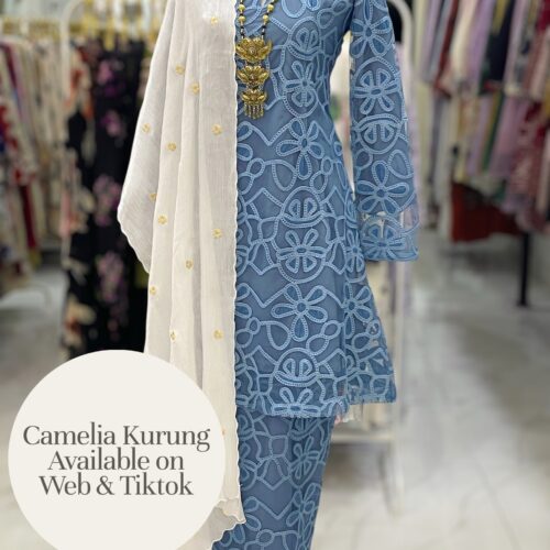 CAMELIA KURUNG PREMIUM LACE EMBROIDERY ASH BLUE