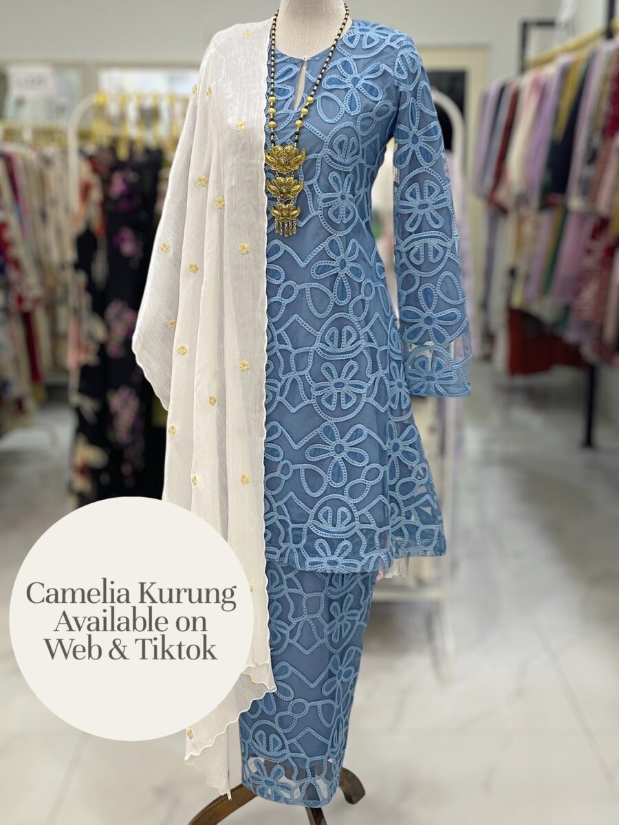 CAMELIA KURUNG PREMIUM LACE EMBROIDERY STEEL BLUE
