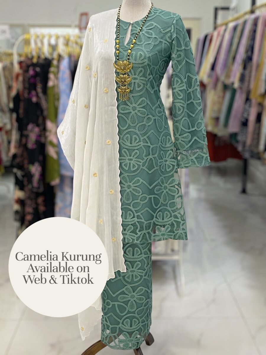 CAMELIA KURUNG PREMIUM LACE EMBROIDERY TEAL GREEN