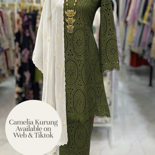 CAMELIA KURUNG PREMIUM LACE EMBROIDERY OLIVE GREEN