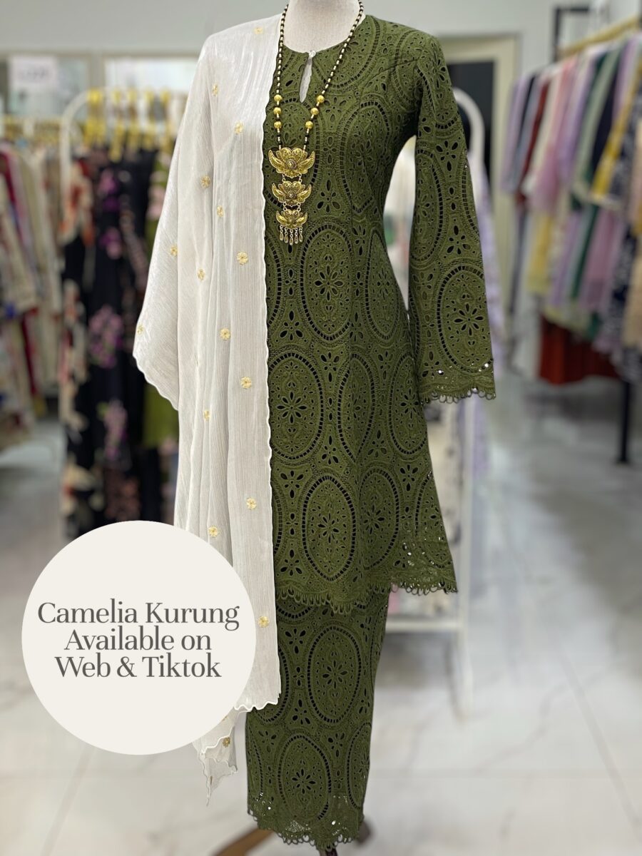 CAMELIA KURUNG PREMIUM LACE EMBROIDERY OLIVE GREEN