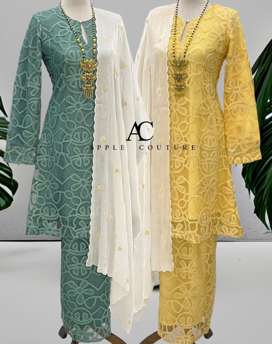 CAMELIA KURUNG PREMIUM LACE EMBROIDERY YELLOW - Image 2