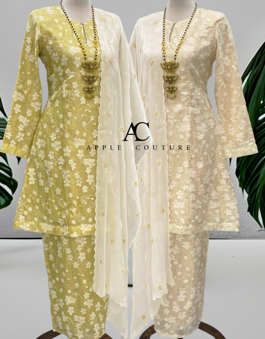 CAMELIA KURUNG PREMIUM SOFT JAQUARD WITH SEQUINS LIME YELLOW - Image 4