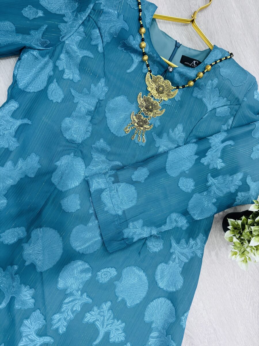 CAMELIA KURUNG EMBOSS CHIFFON TEAL BLUE - Image 2