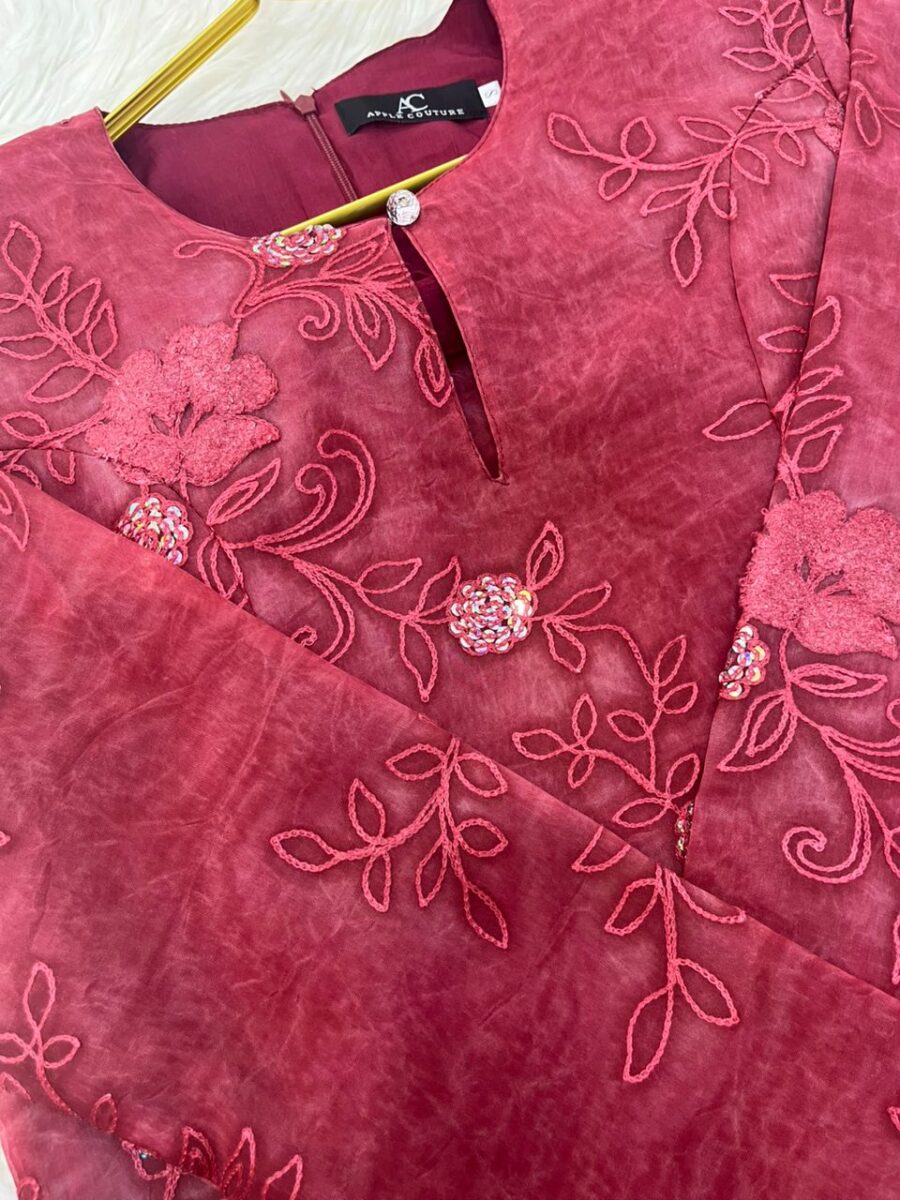 CAMELIA KURUNG MODERN SILK BLEND EMBROIDERY RED - Image 3