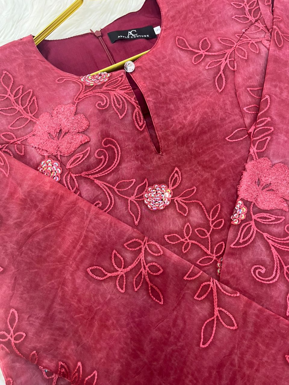 CAMELIA KURUNG MODERN SILK BLEND EMBROIDERY RED - Image 3