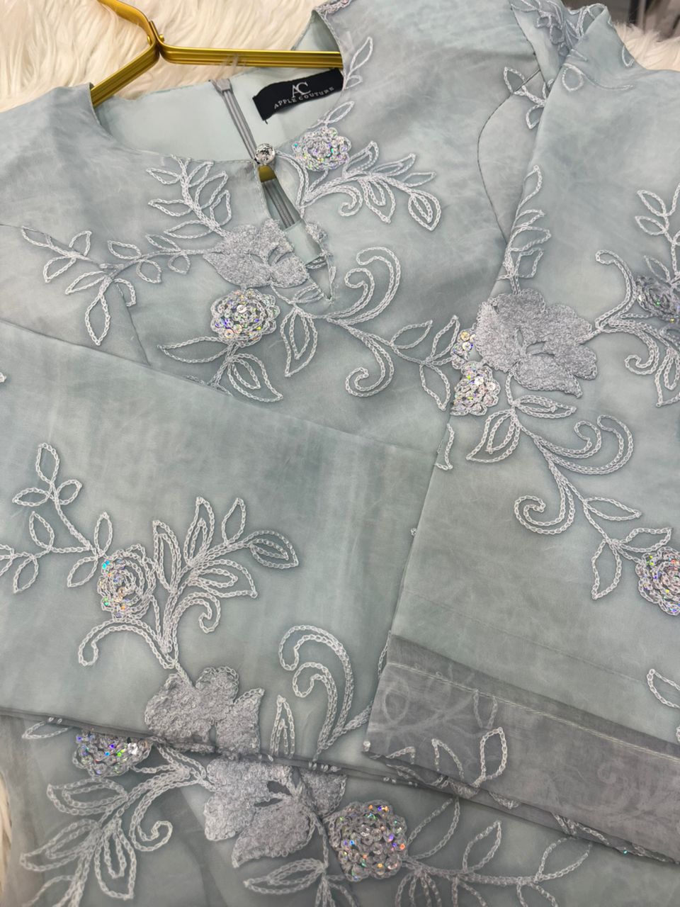 CAMELIA KURUNG MODERN SILK BLEND EMBROIDERY SOFT BLUE - Image 4