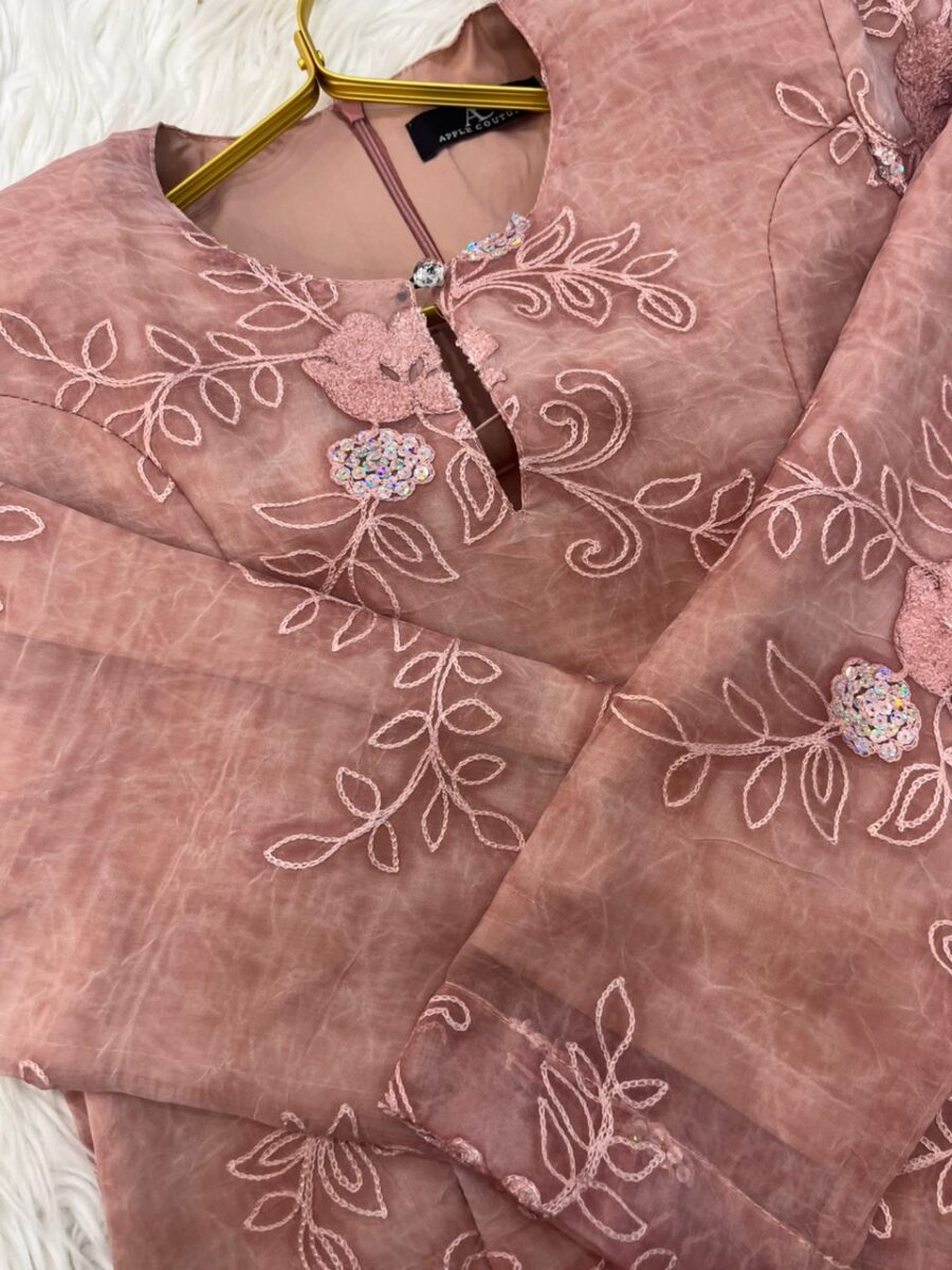 CAMELIA KURUNG MODERN SILK BLEND EMBROIDERY PEACH SALMON - Image 4