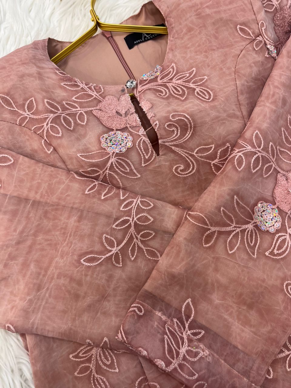 CAMELIA KURUNG MODERN SILK BLEND EMBROIDERY PEACH SALMON - Image 4