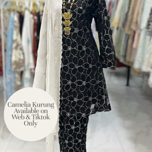 CAMELIA KURUNG SEQUIN LACE 3D BLACK