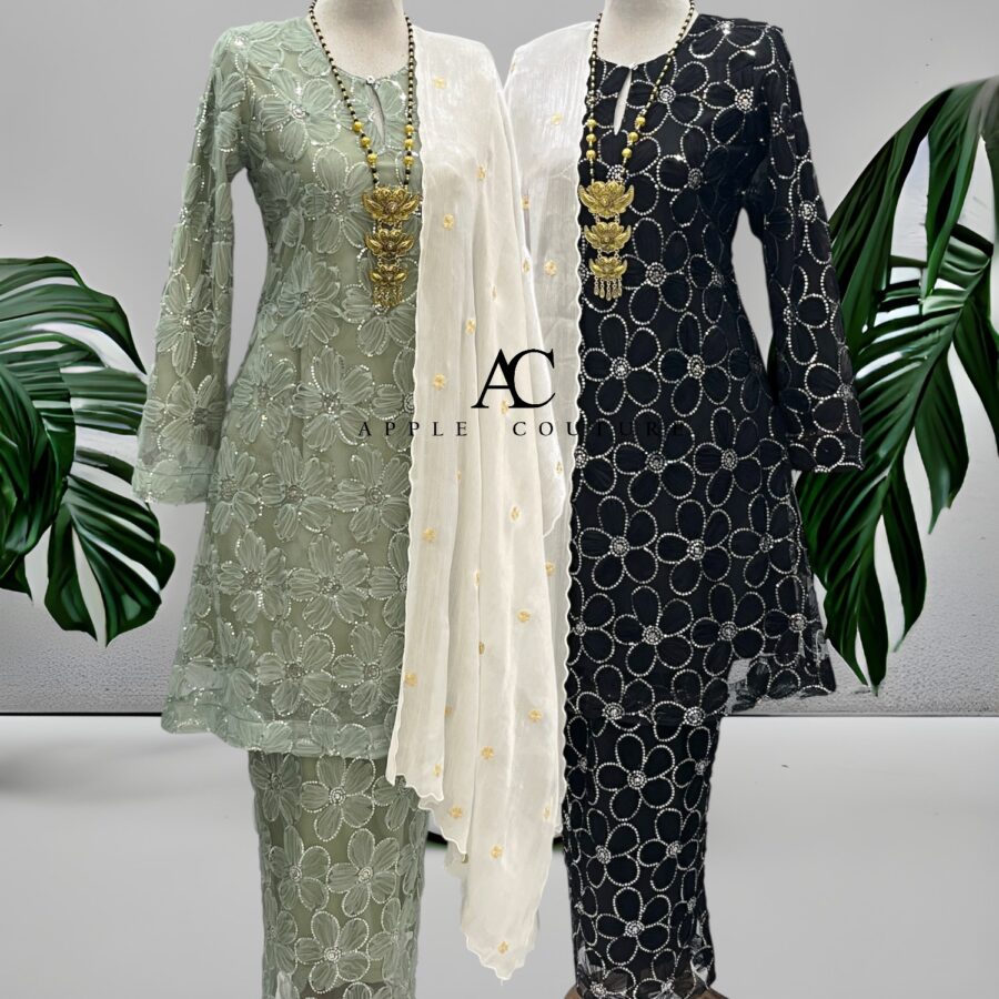 CAMELIA KURUNG SEQUIN LACE 3D DUSTY GREEN - Image 3
