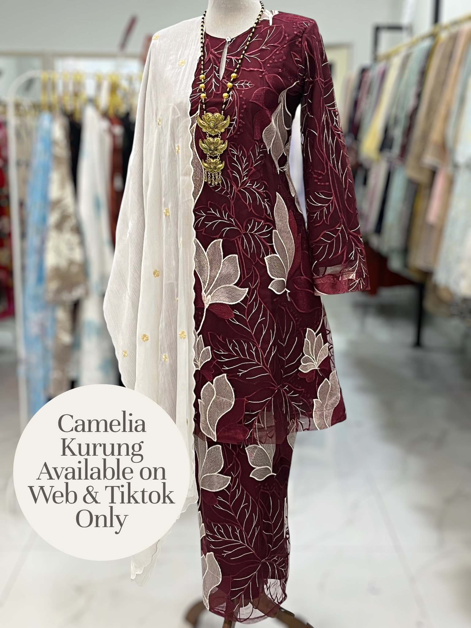 CAMELIA KURUNG PREMIUM LACE BURGUNDY