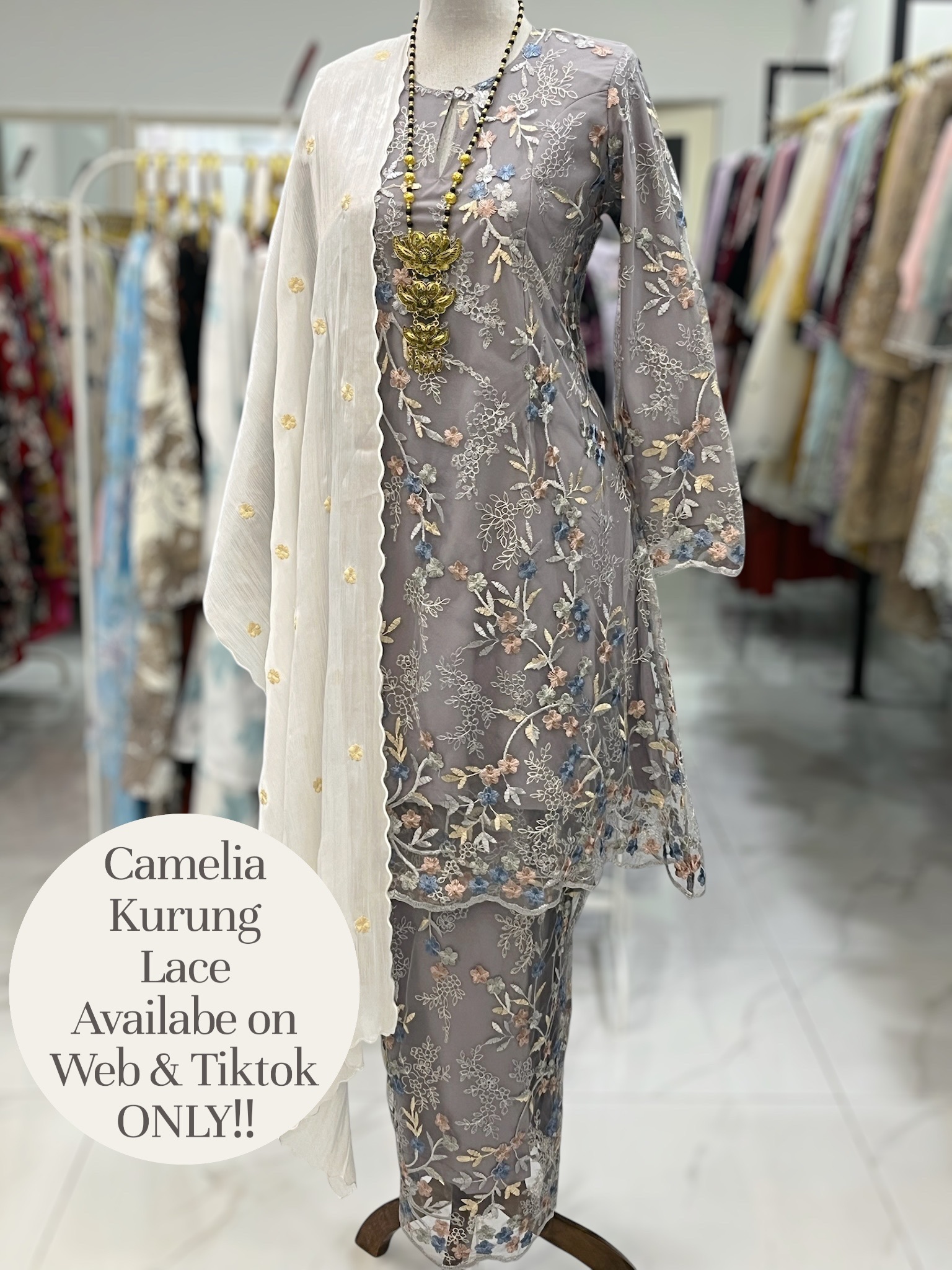 CAMELIA KURUNG PREMIUM LACE ASH PURPLE