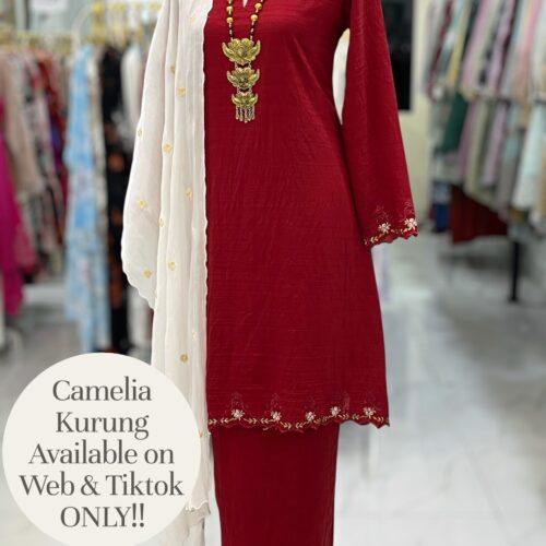 CAMELIA KURUNG MODEN COTTON SILK CRIMSON RED
