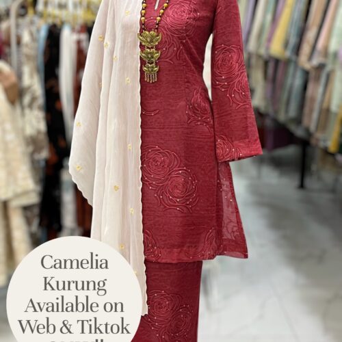 CAMELIA KURUNG MODERN SILK BLEND EMBROIDERY ROSE BERRY
