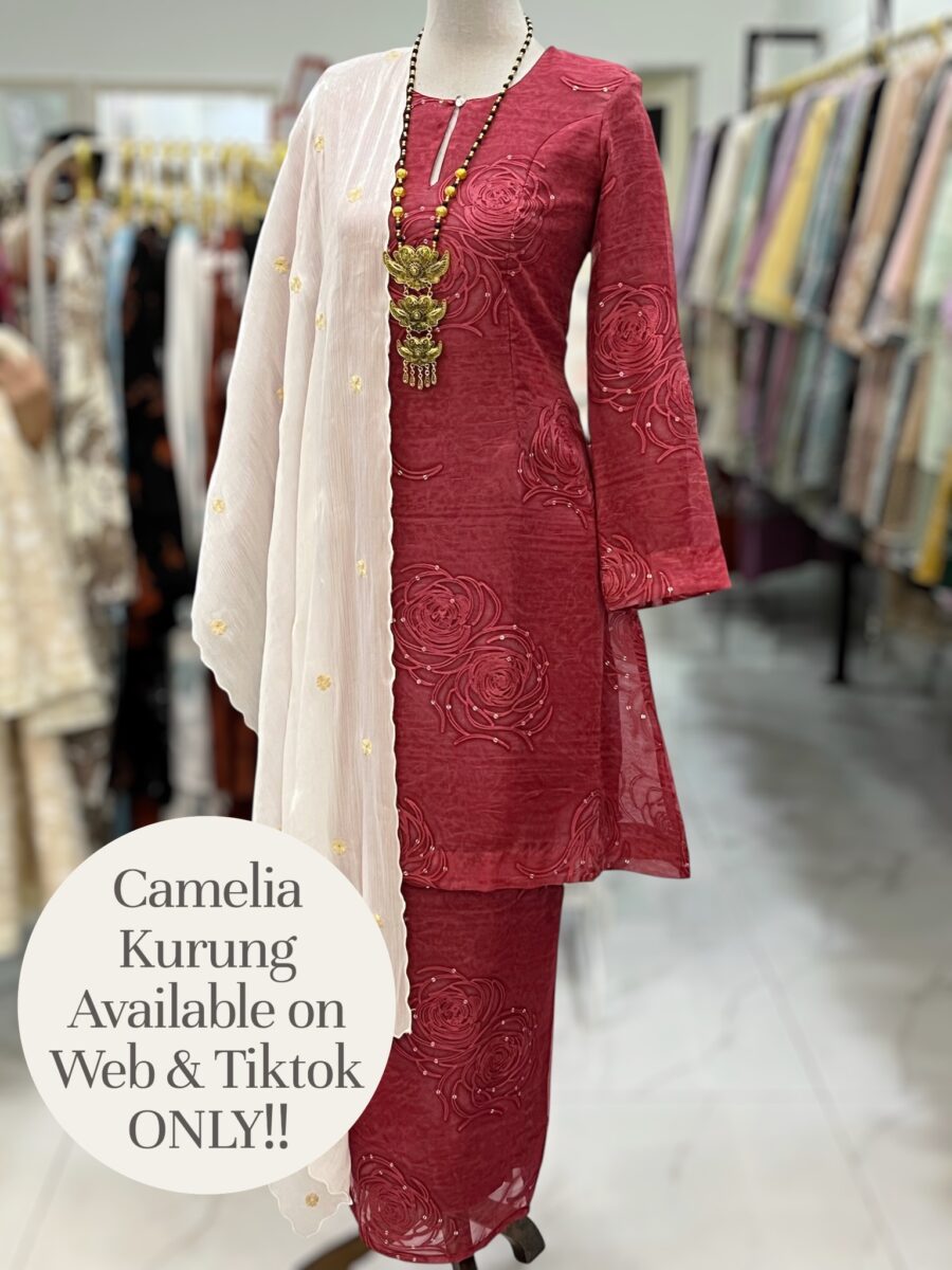 CAMELIA KURUNG MODERN SILK BLEND EMBROIDERY ROSE BERRY