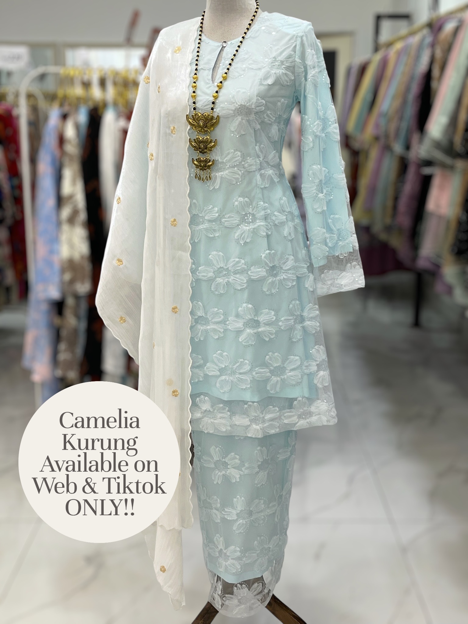 CAMELIA KURUNG SEQUIN LACE 3D BABY BLUE