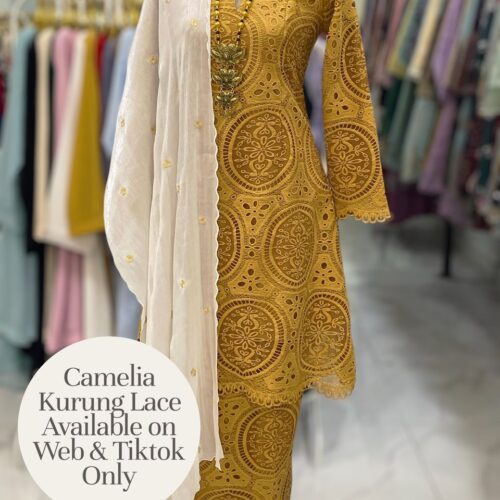 CAMELIA KURUNG PREMIUM LACE EMBROIDERY YELLOW MUSTARD