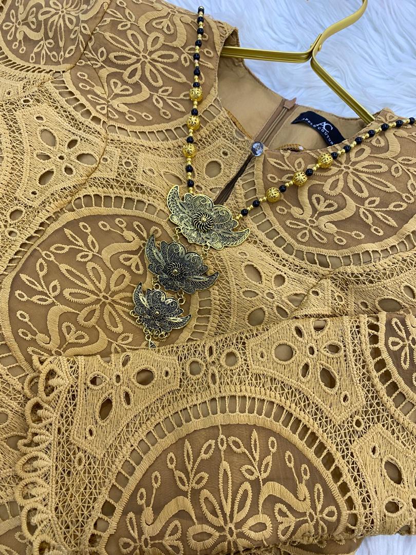 CAMELIA KURUNG PREMIUM LACE EMBROIDERY YELLOW MUSTARD - Image 5