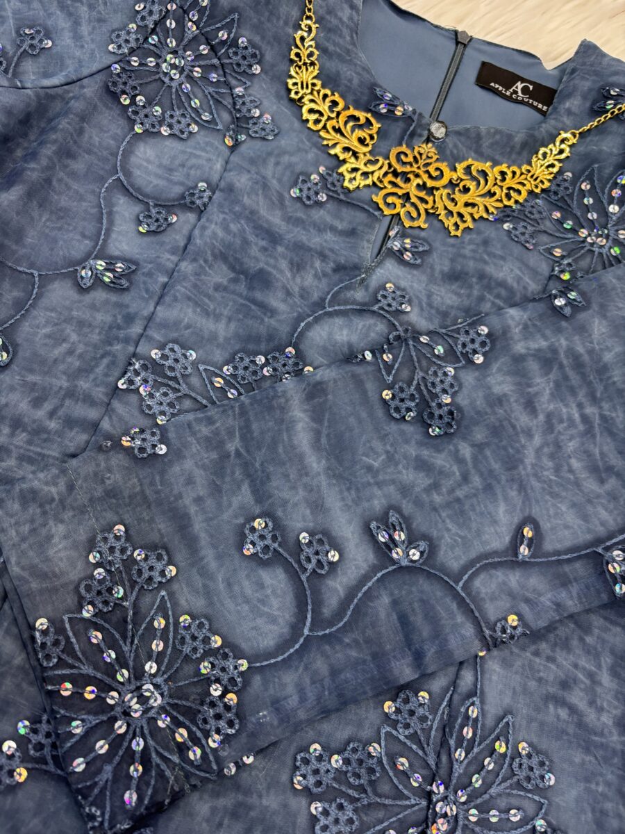 CAMELIA KURUNG MODERN SILK BLEND EMBROIDERY ASH BLUE - Image 2