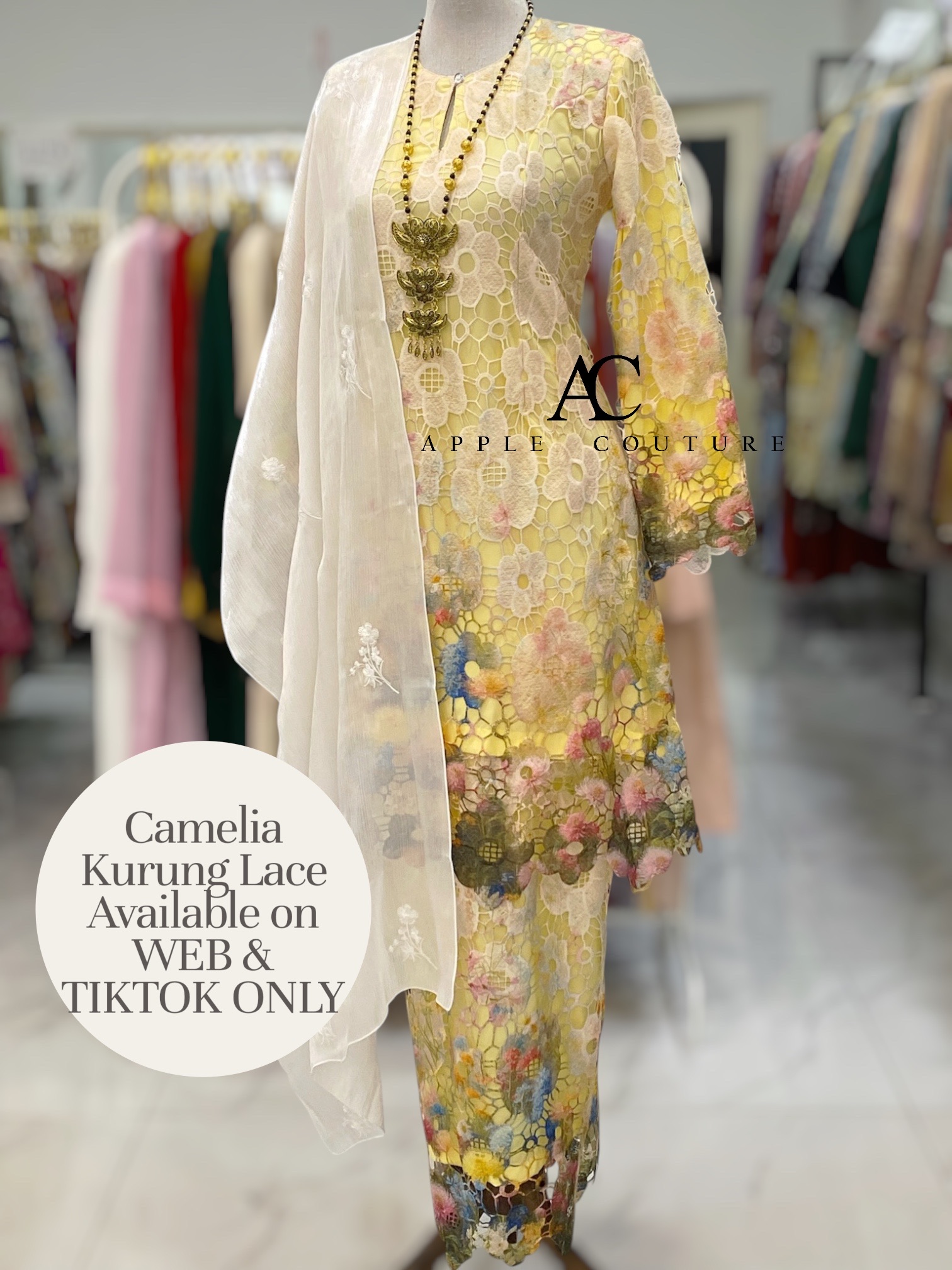 CAMELIA KURUNG MODEN SULAM LACE YELLOW